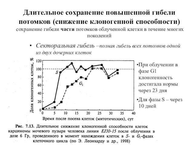 Длительное сохранение повышенной гибели потомков (снижение клоногенной способности) сохранение гибели части