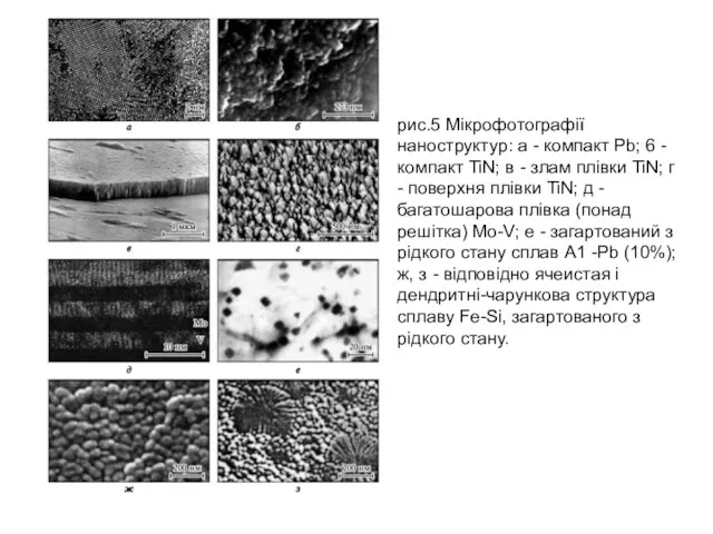 рис.5 Мікрофотографії наноструктур: а - компакт Pb; 6 - компакт TiN;