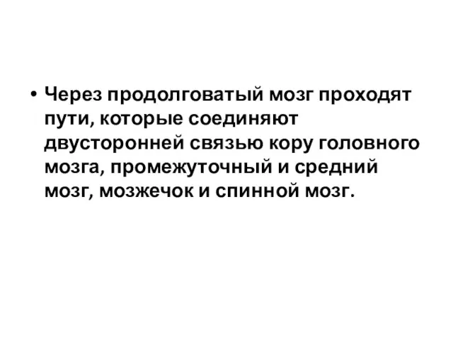 Через продолговатый мозг проходят пути, которые соединяют двусторонней связью кору головного