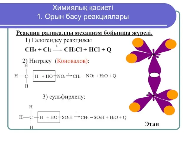 СН4 + Сl2 CH3Cl + HCl + Q t Реакция радикалды