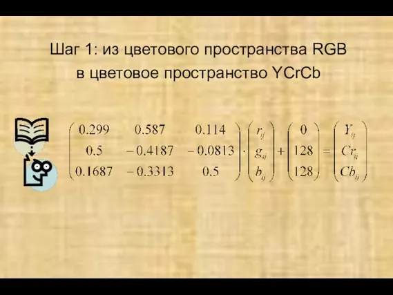 Шаг 1: из цветового пространства RGB в цветовое пространство YCrCb