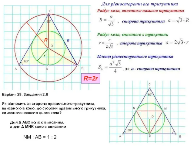 R r a Варіант 29. Завдання 2.6 Як відноситься сторона правильного