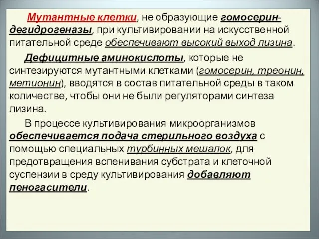 Мутантные клетки, не образующие гомосерин-дегидрогеназы, при культивировании на искусственной питательной среде