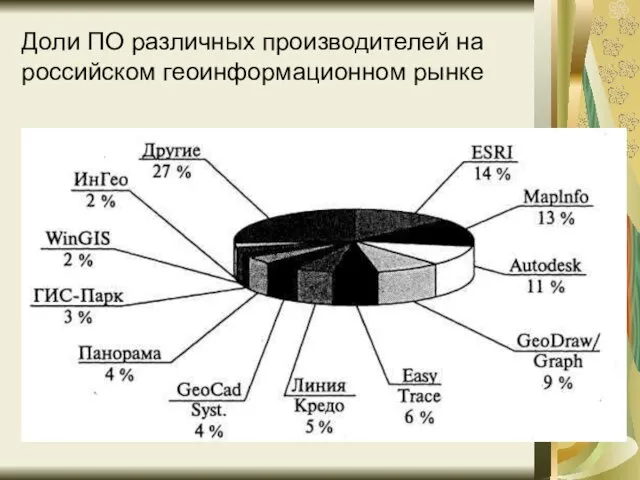 Доли ПО различных производителей на российском геоинформационном рынке