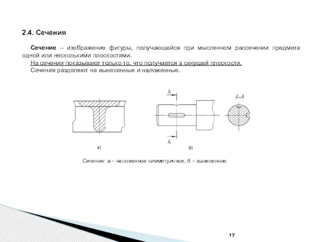 2.4. Сечения Сечение – изображение фигуры, получающейся при мысленном рассечении предмета