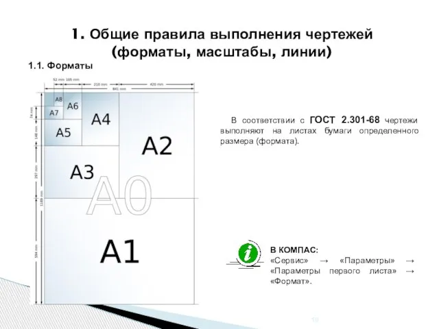 1. Общие правила выполнения чертежей (форматы, масштабы, линии) 1.1. Форматы В