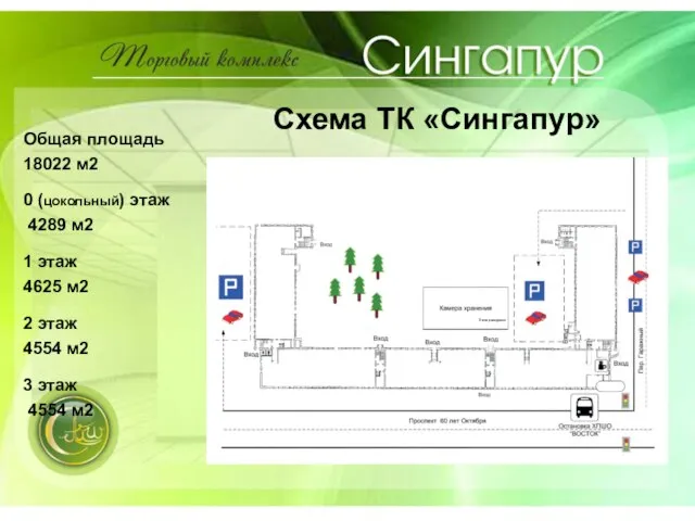 Схема ТК «Сингапур» Общая площадь 18022 м2 0 (цокольный) этаж 4289