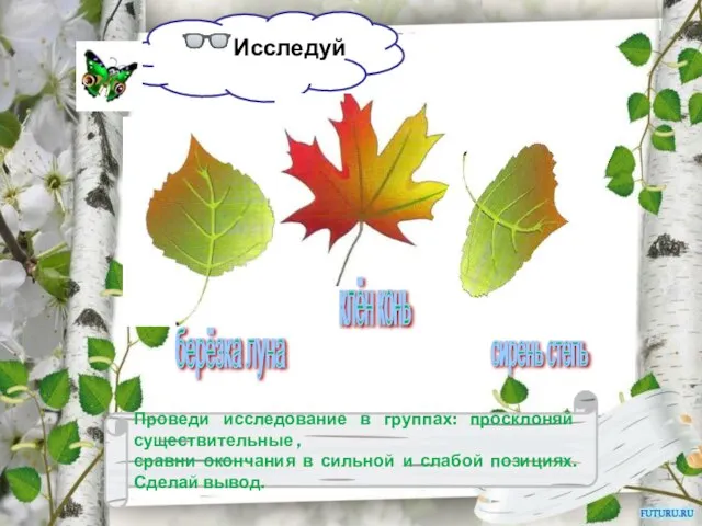 ?Исследуй клён конь берёзка луна сирень степь Проведи исследование в группах: