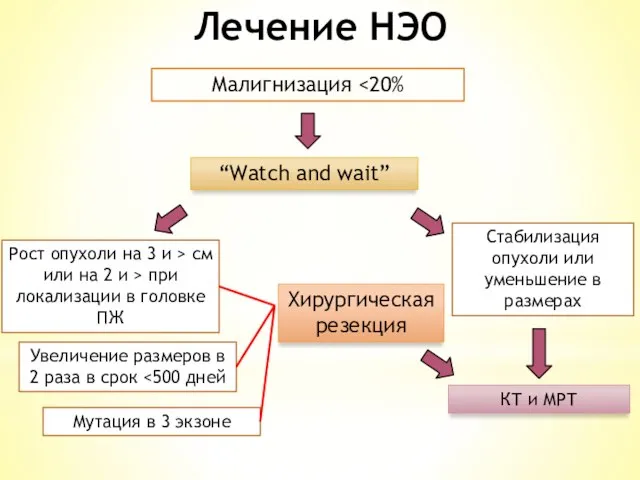 Лечение НЭО Малигнизация “Watch and wait” Стабилизация опухоли или уменьшение в