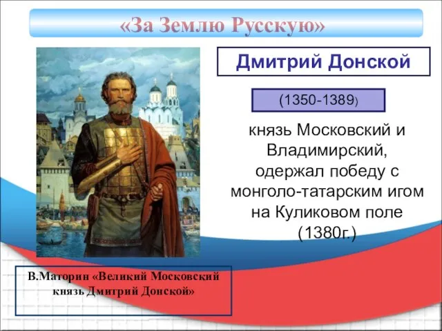 В.Маторин «Великий Московский князь Дмитрий Донской» «За Землю Русскую» (1350-1389) Дмитрий