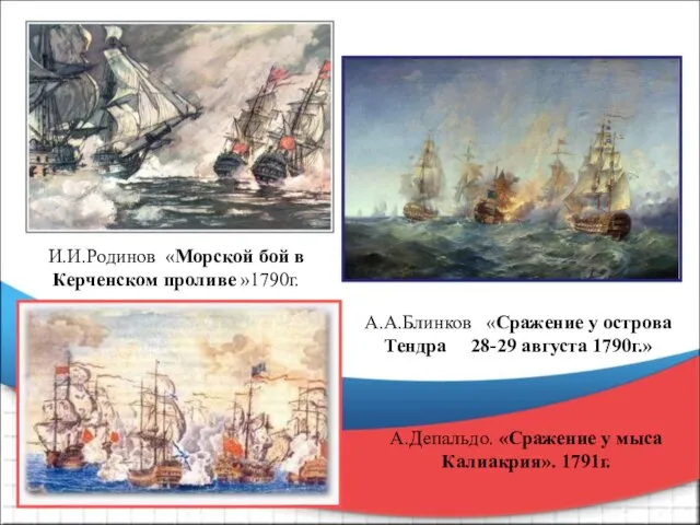 И.И.Родинов «Морской бой в Керченском проливе »1790г. А.А.Блинков «Сражение у острова