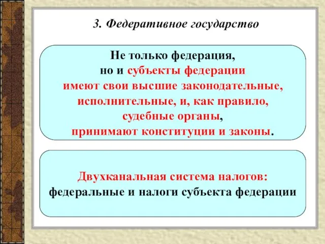 3. Федеративное государство Не только федерация, но и субъекты федерации имеют