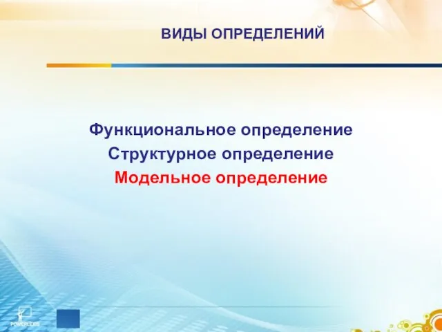 ВИДЫ ОПРЕДЕЛЕНИЙ Функциональное определение Структурное определение Модельное определение