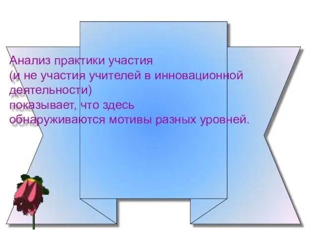 Анализ практики участия (и не участия учителей в инновационной деятельности) показывает,