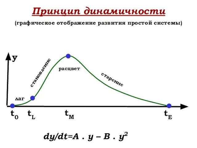 Принцип динамичности (графическое отображение развития простой системы) dy/dt=A . y – B . y2