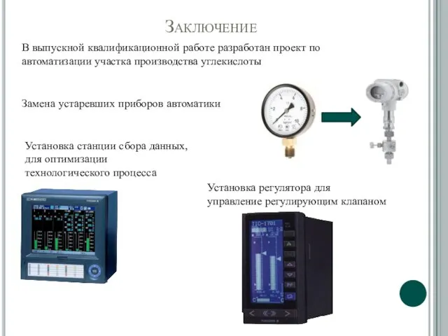 Заключение В выпускной квалификационной работе разработан проект по автоматизации участка производства