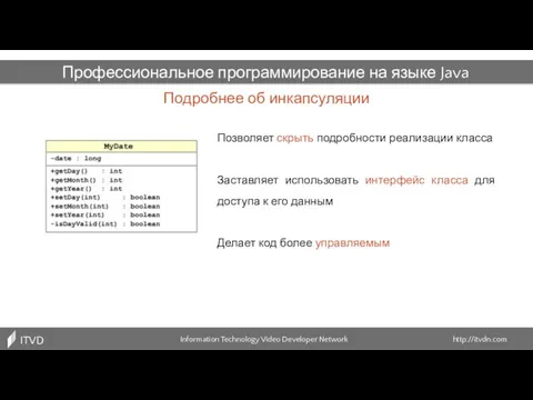 Подробнее об инкапсуляции Information Technology Video Developer Network http://itvdn.com ITVDN Профессиональное