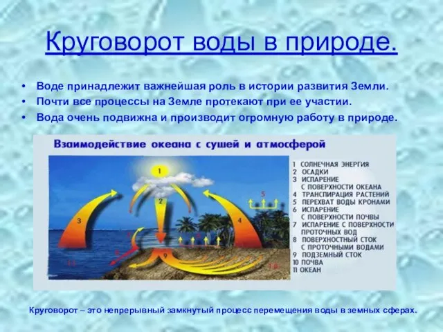 Круговорот воды в природе. Воде принадлежит важнейшая роль в истории развития