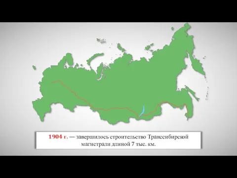 1904 г. — завершилось строительство Транссибирской магистрали длиной 7 тыс. км.