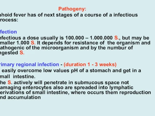 Pathogeny: Typhoid fever has of next stages of a course of