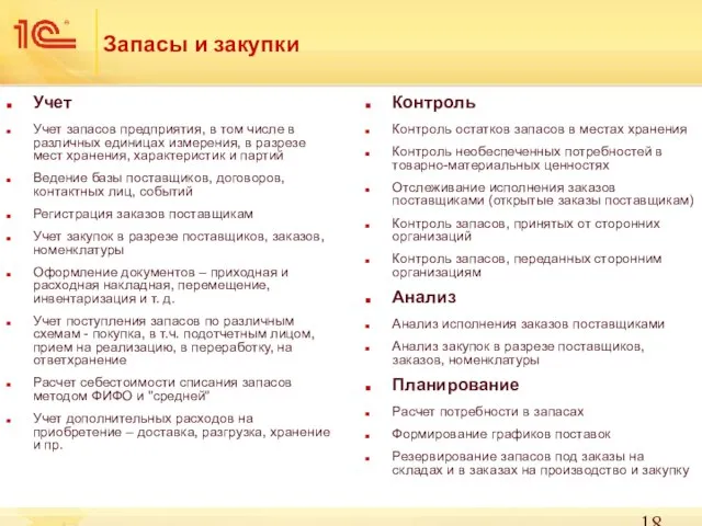 Запасы и закупки Контроль Контроль остатков запасов в местах хранения Контроль