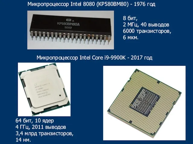 Микропроцессор Intel 8080 (КР580ВМ80) - 1976 год 8 бит, 2 МГц,