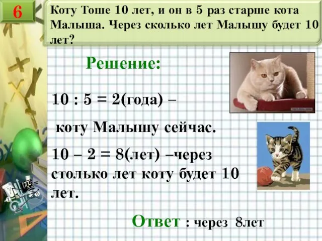 Коту Тоше 10 лет, и он в 5 раз старше кота