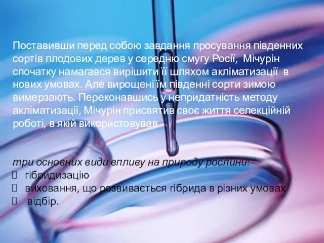 Поставивши перед собою завдання просування південних сортів плодових дерев у середню