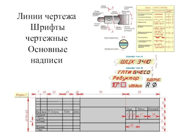 Линии чертежа Шрифты чертежные Основные надписи