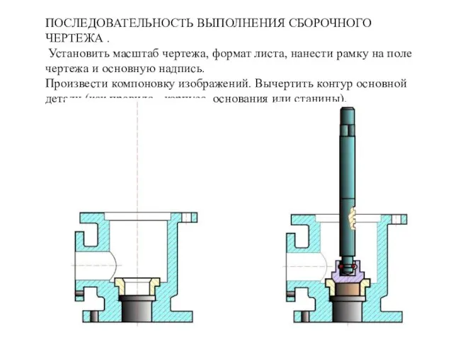 ПОСЛЕДОВАТЕЛЬHОСТЬ ВЫПОЛHЕHИЯ СБОPОЧHОГО ЧЕPТЕЖА . Установить масштаб чеpтежа, фоpмат листа, нанести