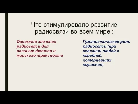 Что стимулировало развитие радиосвязи во всём мире : Огромное значение радиосвязи