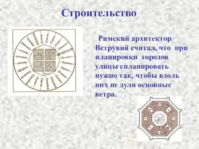 Строительство Римский архитектор Ветрувий считал, что при планировки городов улицы спланировать