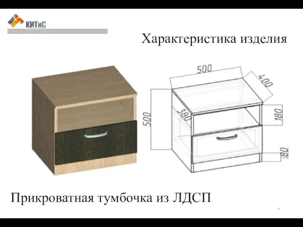 Характеристика изделия Прикроватная тумбочка из ЛДСП