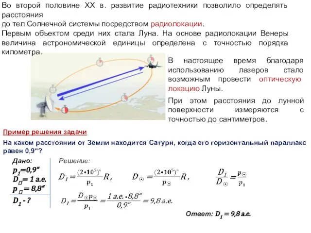 Во второй половине XX в. развитие радиотехники позволило определять расстояния до