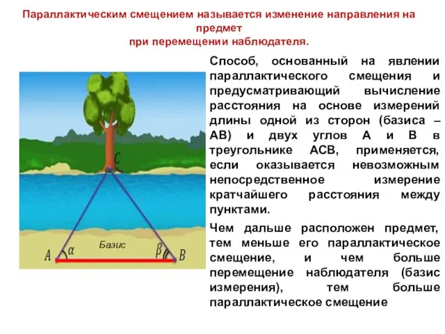 Способ, основанный на явлении параллактического смещения и предусматривающий вычисление расстояния на