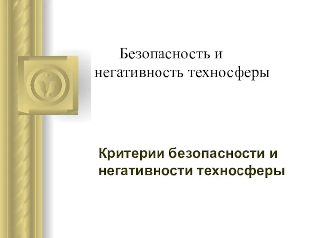 Безопасность и негативность техносферы Критерии безопасности и негативности техносферы