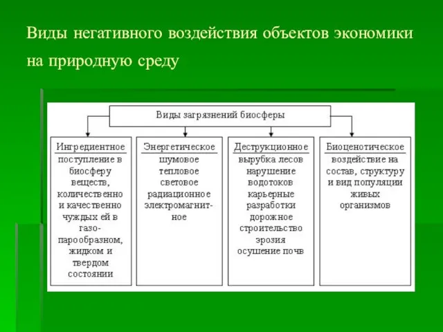 Виды негативного воздействия объектов экономики на природную среду