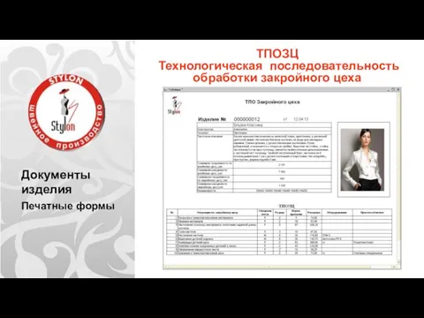 Документы изделия Печатные формы ТПОЗЦ Технологическая последовательность обработки закройного цеха