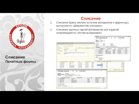 Списание Печатные формы Списание Списание брака, мелких остатков материалов и фурнитуры