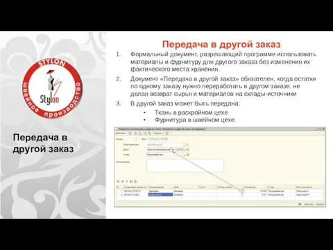 Передача в другой заказ Передача в другой заказ Формальный документ, разрешающий