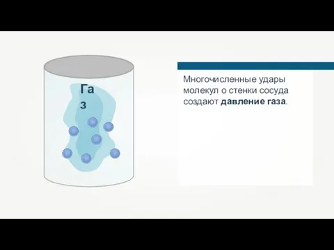 Многочисленные удары молекул о стенки сосуда создают давление газа. Газ