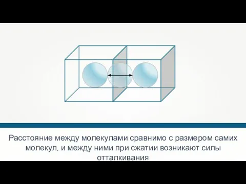 Расстояние между молекулами сравнимо с размером самих молекул, и между ними при сжатии возникают силы отталкивания