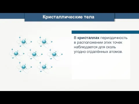 Кристаллические тела В кристаллах периодичность в расположении этих точек наблюдается для сколь угодно отдалённых атомов.