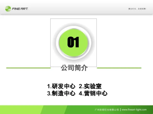 01 公司简介 1.研发中心 2.实验室 3.制造中心 4.营销中心