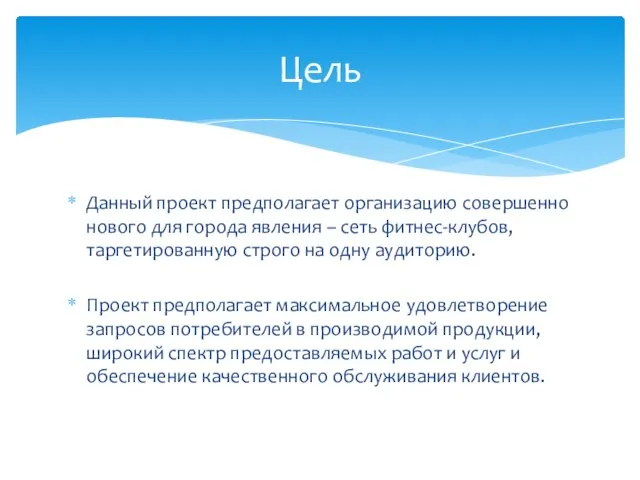 Данный проект предполагает организацию совершенно нового для города явления – сеть