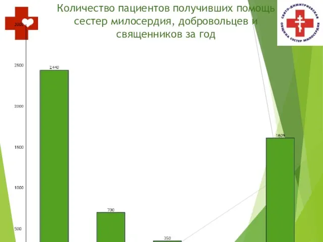 Количество пациентов получивших помощь сестер милосердия, добровольцев и священников за год