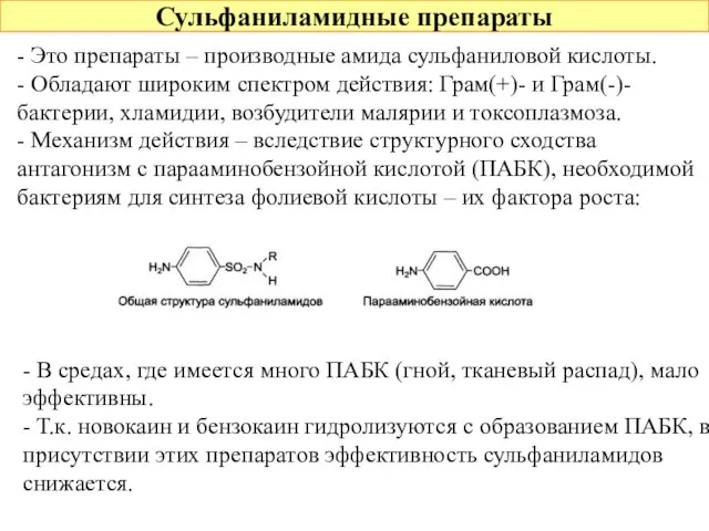Сульфаниламидные препараты - Это препараты – производные амида сульфаниловой кислоты. -
