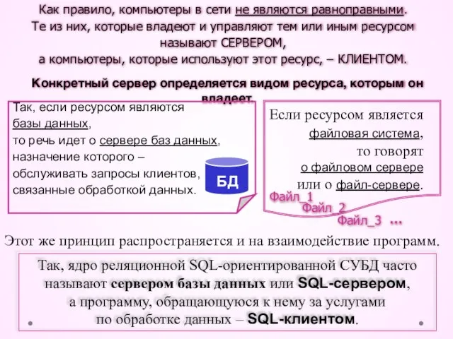 Как правило, компьютеры в сети не являются равноправными. Те из них,