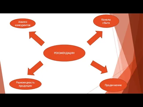 РЕКОМЕНДАЦИИ Анализ конкурентов Разновидность продукции Каналы сбыта Продвижение