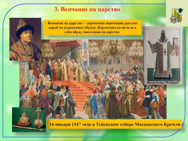 3. Венчание на царство 16 января 1547 года в Успенском соборе